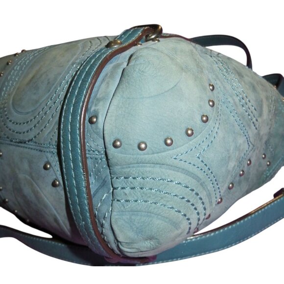 COACH 2010 15276 Embossed & Studded Blue Leather Alex Satchel Handbag - Picture 9 of 13